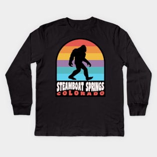 Steamboat Springs Colorado Bigfoot Sasquatch Retro Sunset Kids Long Sleeve T-Shirt